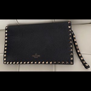 Valentino Rockstud Navy Blue Textured Clutch Bag